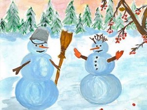 Рисунок на тему зима детский рисунок