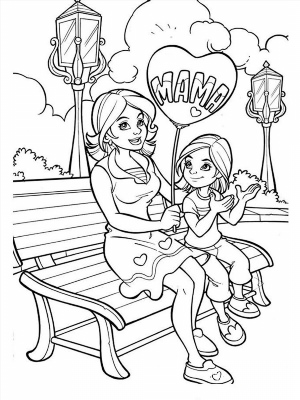 Рисунки раскраски мама с дочкой