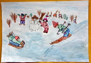 Рисунки детские на тему зимние забавы