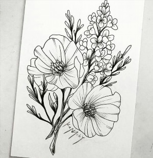 Рисунки цветов гелевой ручкой