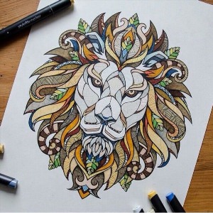 Рисунок льва маркером