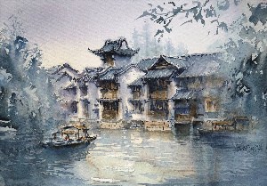 Рисунок акварелью китай