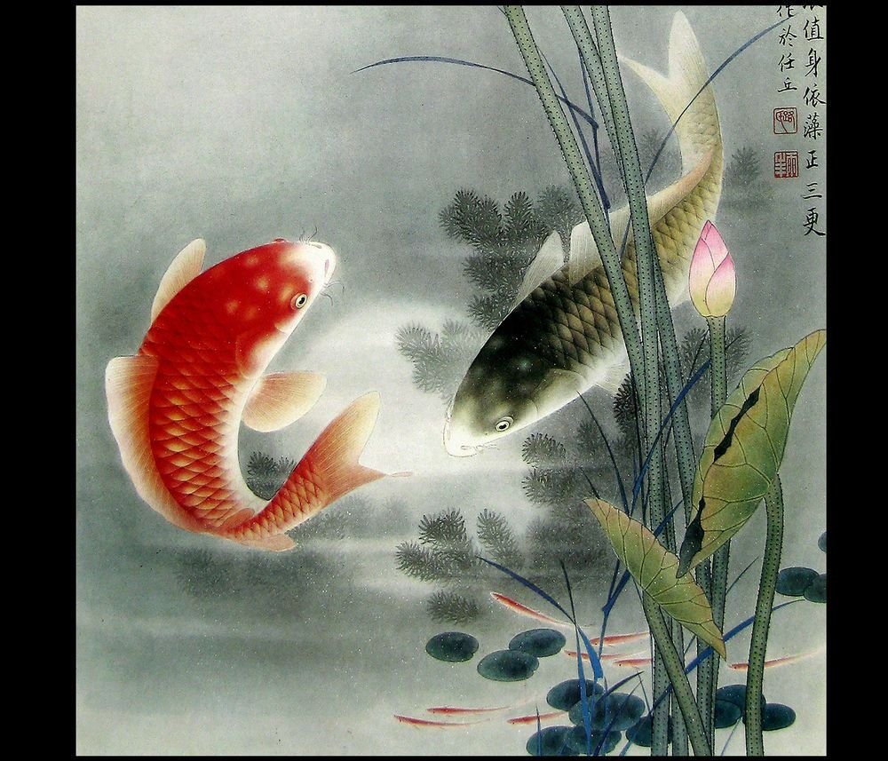 Зачем нужен духовный карп в геншин. Японская живопись рыбы. Китайская живопись карпы. Японский Карп. Японские картины рыбы.