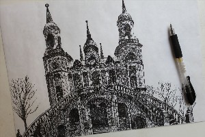 Рисунки зданий гелевой ручкой