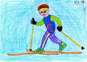 Детский рисунок лыжники