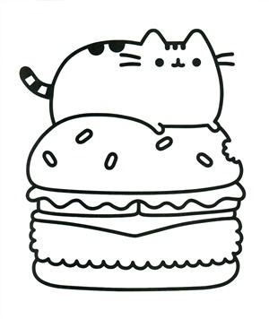 Рисунки раскраски котик с бургером
