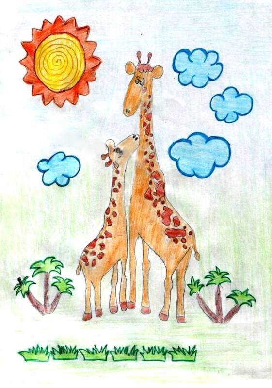 На рисунке изображен жираф. Жираф для рисования детям. Рисование жирафа для детей подготовительной группы. Рисование красками для детей Жирафы. Жираф детские рисунки.