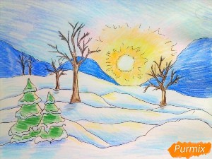 Рисунок на тему зимнее утро
