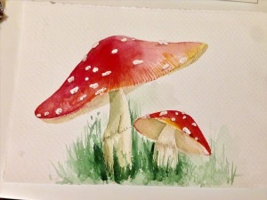 Рисунок акварелью грибы
