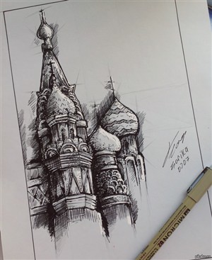 Рисунки церковь гелевой ручкой