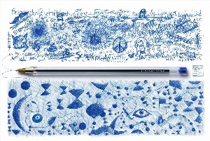 Рисунки синей шариковой ручкой