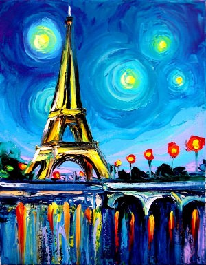 Париж рисунок красками