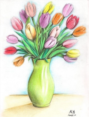Рисунки карандашом тюльпаны в вазе