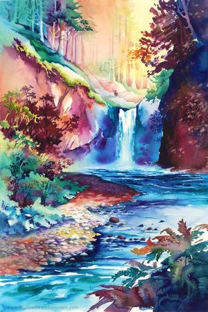 Рисунок водопад акварель