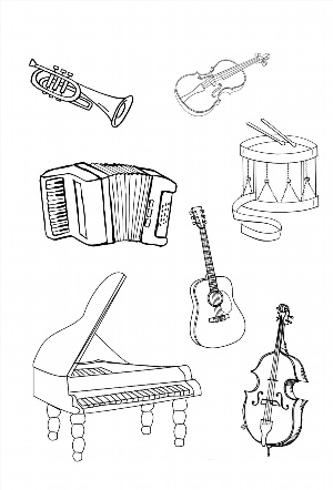 Рисунки раскраски музыкальные инструменты