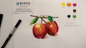 Рисунок яблоко фломастерами