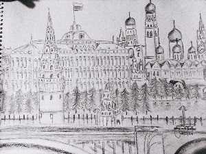 Рисунки карандашом кремль москва