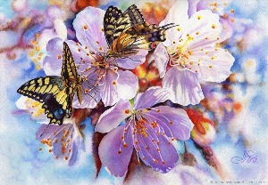 Живопись бабочка и цветы