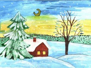 Рисунок на тему зимний пейзаж