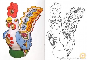Рисунки раскраски дымковская игрушка петух