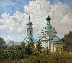Пейзаж с церковью живопись