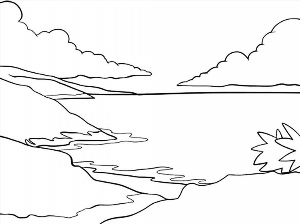 Озеро контурный рисунок