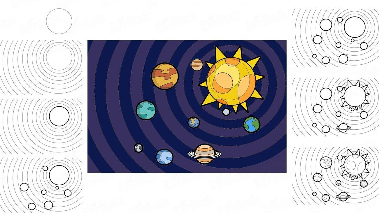 Как раскрасить планеты солнечной системы. Солнечная система рисунок. Солнечная система детский рисунок. Рисунок на тему космос. Планета рисунок для детей.