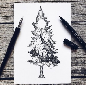 Рисунки елка гелевой ручкой