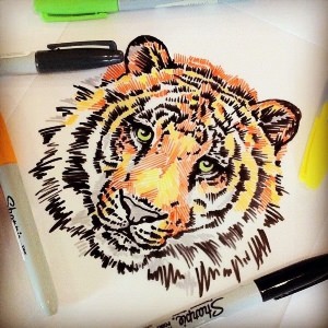 Рисунки маркерами тигр