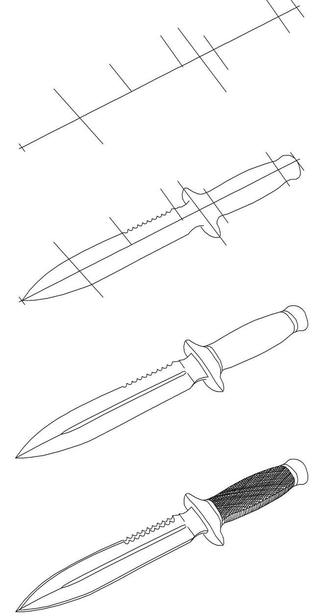 Нож поэтапно. Рисунки карандашом оружие. Нож рисунок. Рисунки холодного оружия карандашом. Легкие рисунки ножей.