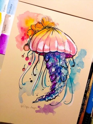 Медуза рисунок фломастерами