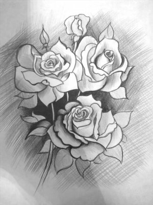 Рисунки карандашом букет роз