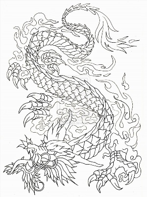 Китайский дракон контурный рисунок