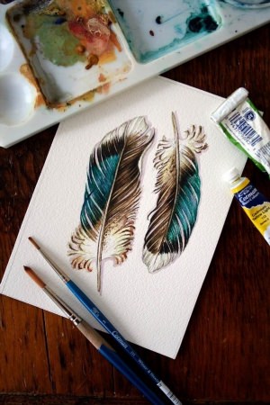 Рисунки перьев красками