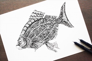 Рисунки ручкой рыба