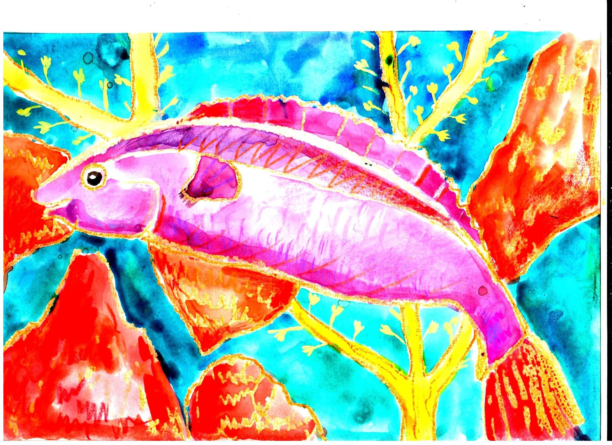 Рыбы рисунок 3 класс. Рыбки восковыми мелками. Рисунки красками. Рыбка мелками и акварелью. Рыбки восковые мелки акварель.