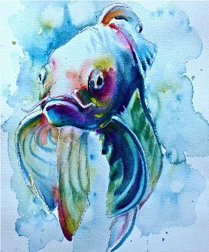 Рыбка рисунок акварелью