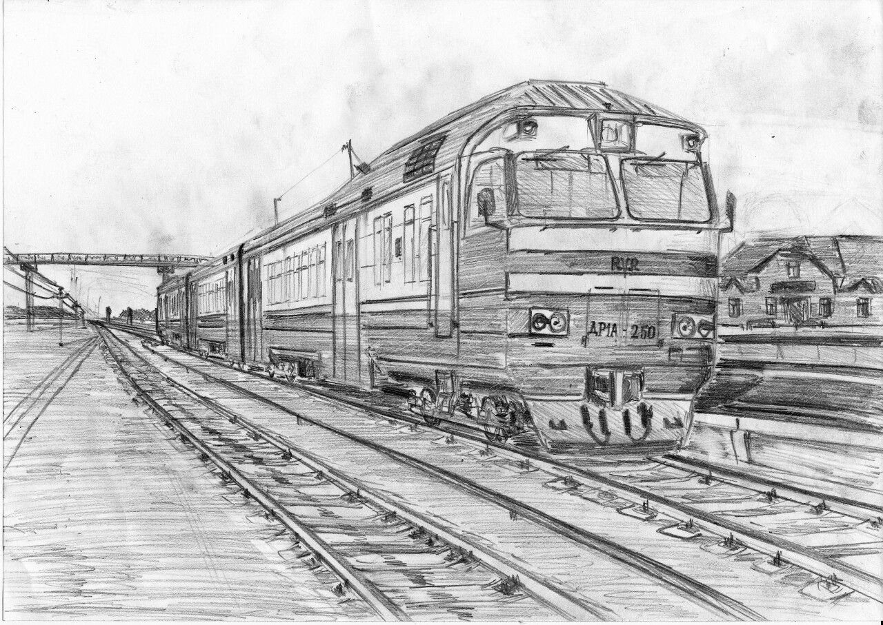 Рисунки карандашом поезд.