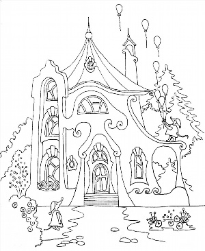 Контурные рисунки сказочных домиков