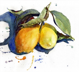 Рисунок акварелью фрукты