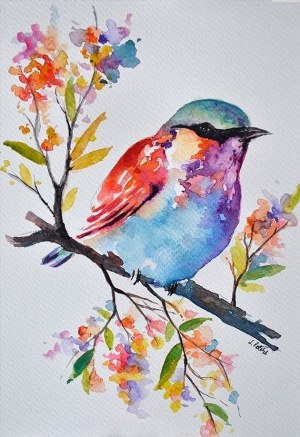 Птичка рисунок красками