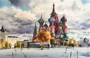 Москва рисунки акварелью