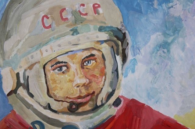 Портрет Космонавта Юрия Гагарина акварелью. Портрет Юрия Гагарина на день космонавтики.