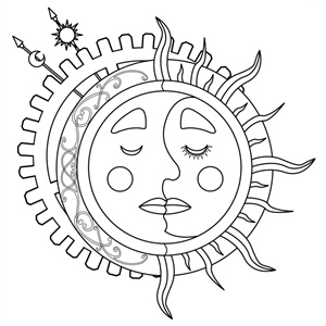 Рисунки раскраски солнце и луна