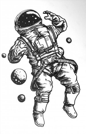 Космонавт контурный рисунок