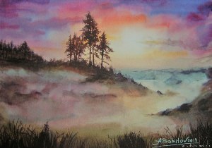 Рисунок красками туман