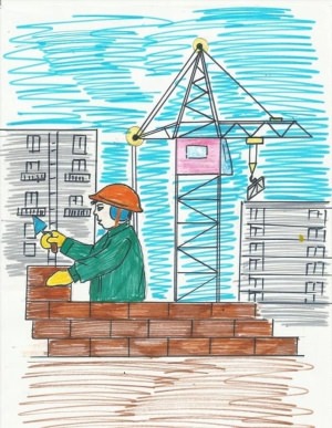 Детский рисунок строителя