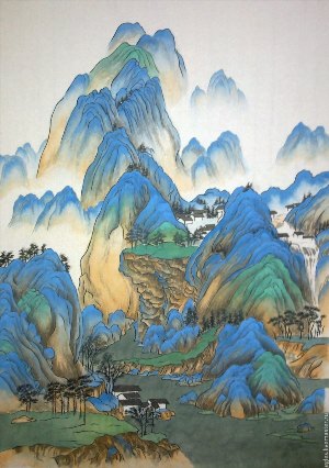 Сине зеленый пейзаж в китайской живописи