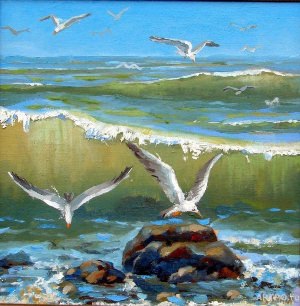 Чайки над морем живопись
