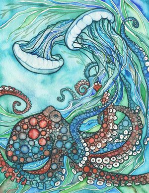 Рисунок фломастерами осьминог
